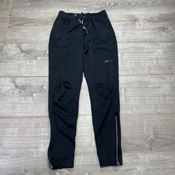 Nike Dri-FIT Track Pants Mens Small Black 684702-010 Zip Pockets Running Gym - Picture 1 of 12